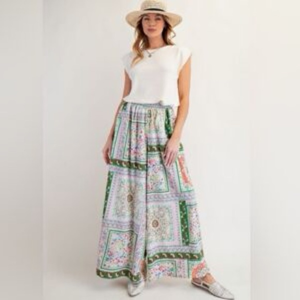 New Easel Wide Leg Boho Floral Patchwork Pants